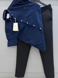 Navy Blue Cotton Oxford Shirt With Black Formal Pant